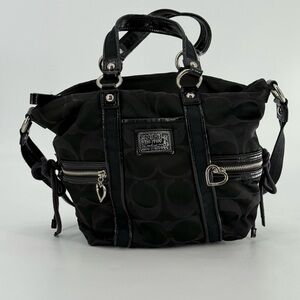 Coach Black Signature Fabric and Patent Leather‎ Daisy Tote